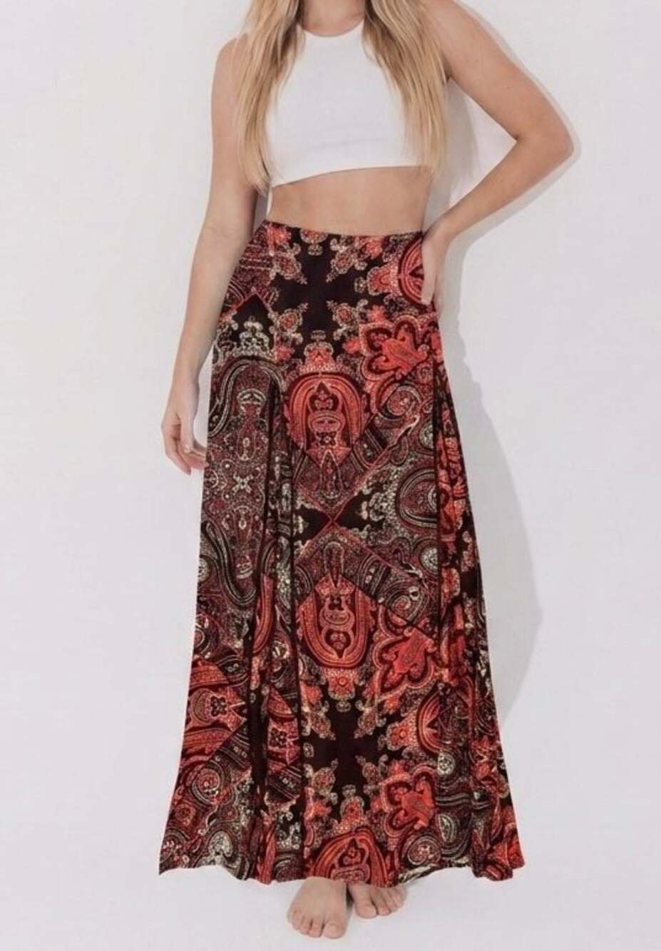 MOB Paisley Print Paneled Maxi Skirt